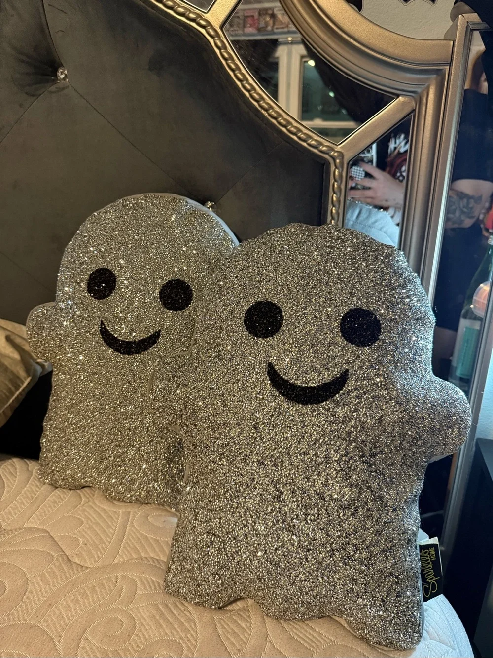Sparkling Silver Ghost Pillow - Home Holiday Accent